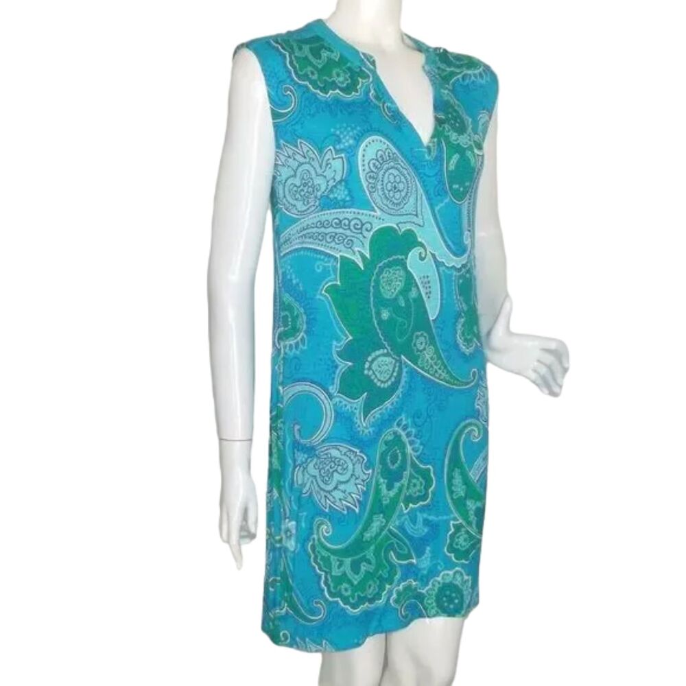 TORI RICHARD Dress, M, Alexia Blue Paisley, Sleeveless Split Neck, Rayon-spandex - Picture 3 of 13